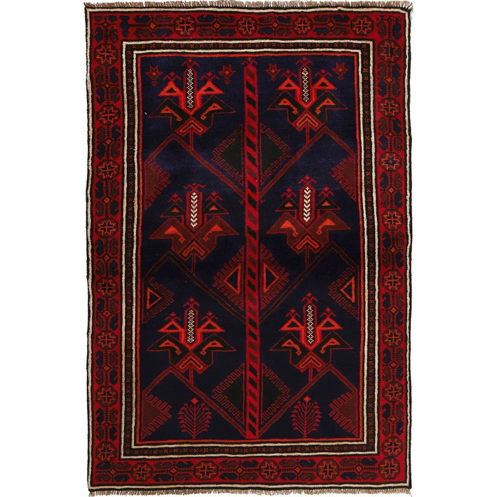Navy Afghan Baluchi Rug 4' 2" x 6' 5" Hand-Knotted | No. AL61981