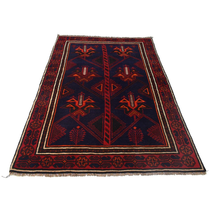 Navy Afghan Baluchi Rug 4' 2" x 6' 5" Hand-Knotted | No. AL61981