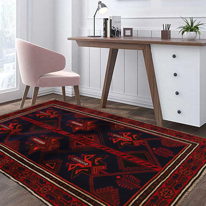 Navy Afghan Baluchi Rug 4' 2" x 6' 5" Hand-Knotted | No. AL61981