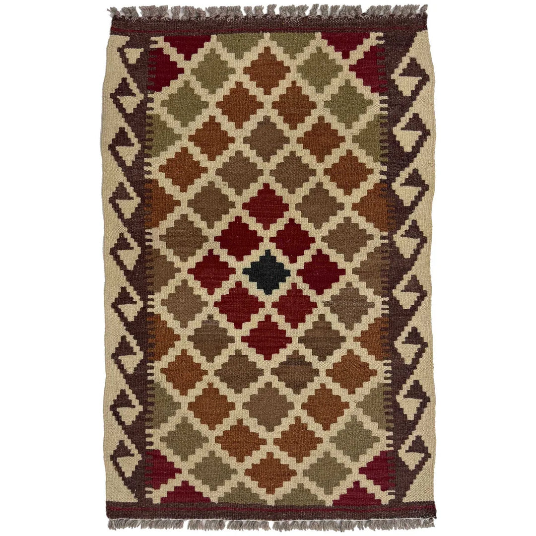 Afghan Vegetable Kilim Rug 1' 11" x 3' 1" Flat-Weave | No. AL62013