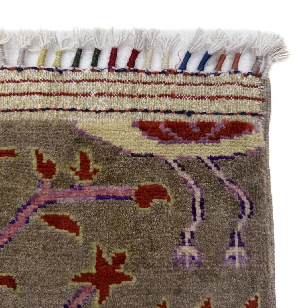 Brown Afghan Tree Of Life Rug 3' 3" x 4' 6" Hand-Knotted | No. AL620306