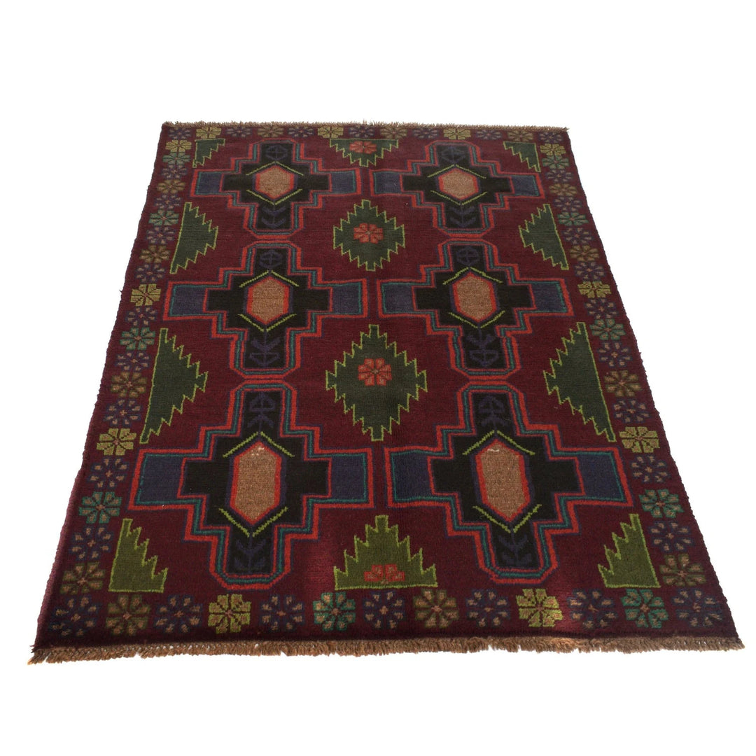 Dark Purple Afghan Baluchi Rug 4' 0" x 6' 2" Hand-Knotted | No. AL62036