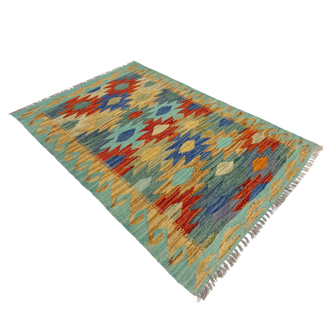 Afghan Vegetable Kilim Rug 2' 7" x 4' 1" Flat-Weave | No. AL620553