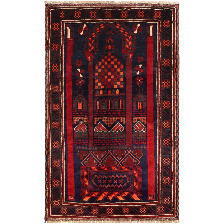 Afghan Prayer Rug 3' 2" x 5' 3" Hand-Knotted | No. AL62066