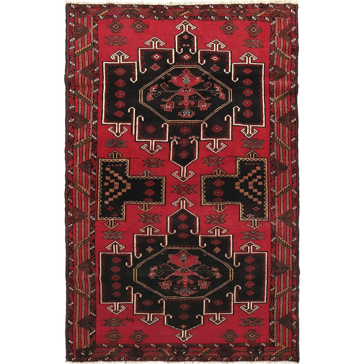 Red Afghan Baluchi Rug 4' 4" x 6' 9" Hand-Knotted | No. AL62106