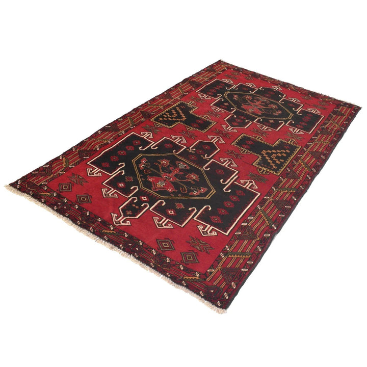 Red Afghan Baluchi Rug 4' 4" x 6' 9" Hand-Knotted | No. AL62106