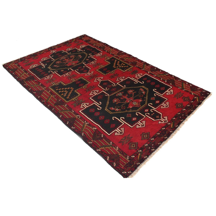 Red Afghan Baluchi Rug 4' 4" x 6' 9" Hand-Knotted | No. AL62106