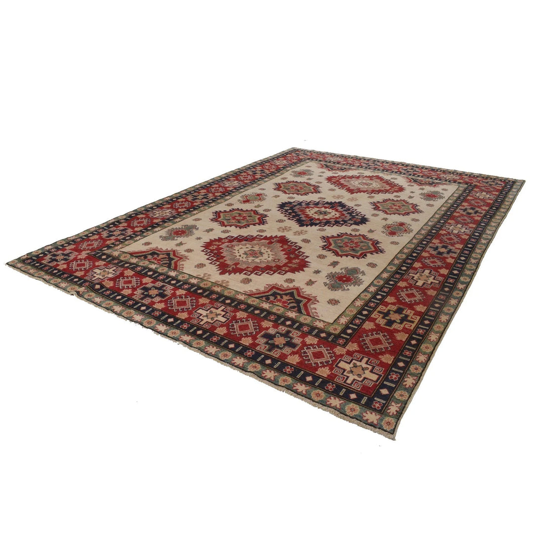 Ivory Afghan Kazak Rug 8' 5" x 12' 2" Hand-Knotted | No. AL62168