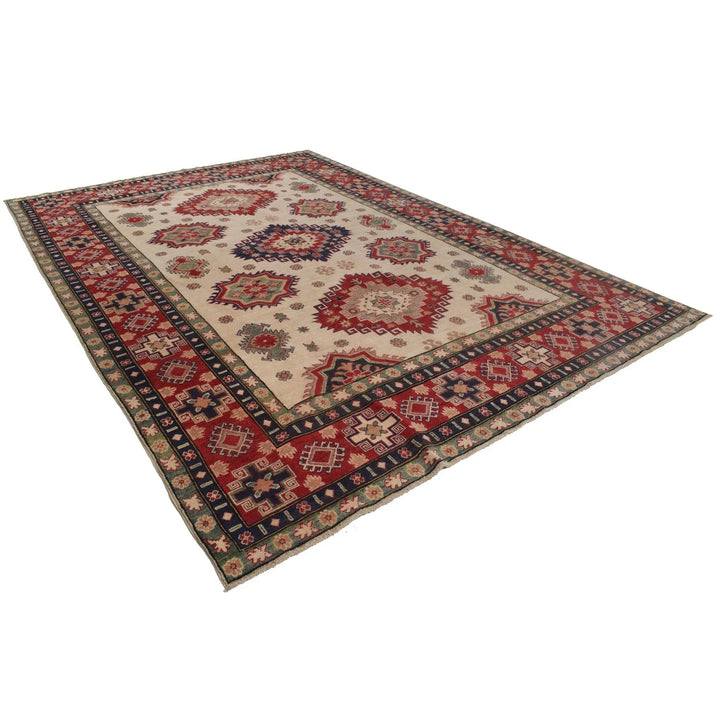 Ivory Afghan Kazak Rug 8' 5" x 12' 2" Hand-Knotted | No. AL62168