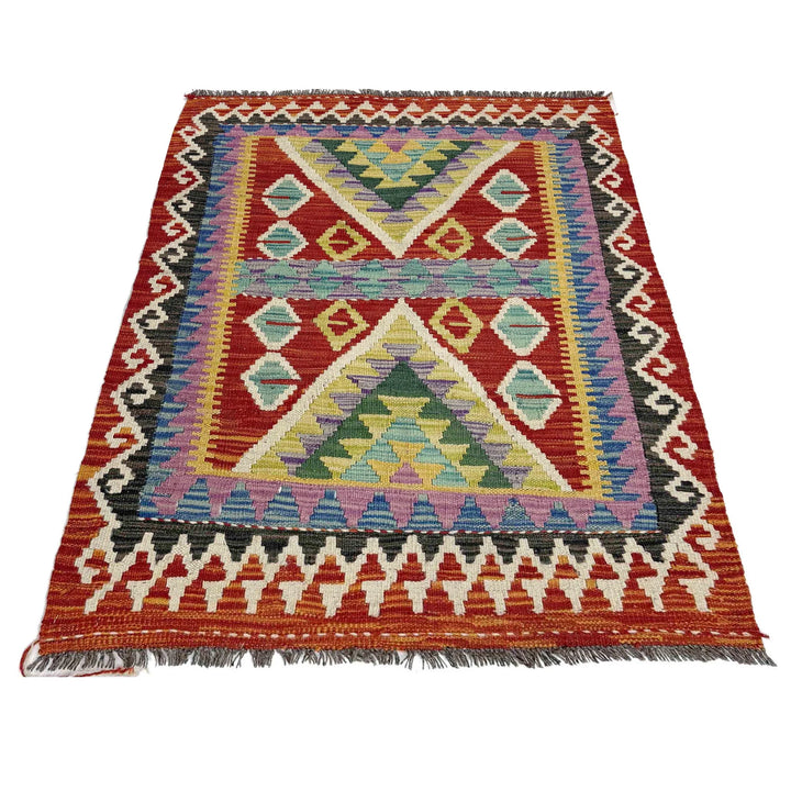 Multicolor Afghan Vegetable Kilim Rug 2'9" x 3'11" Flat-Weave | No. AL621746