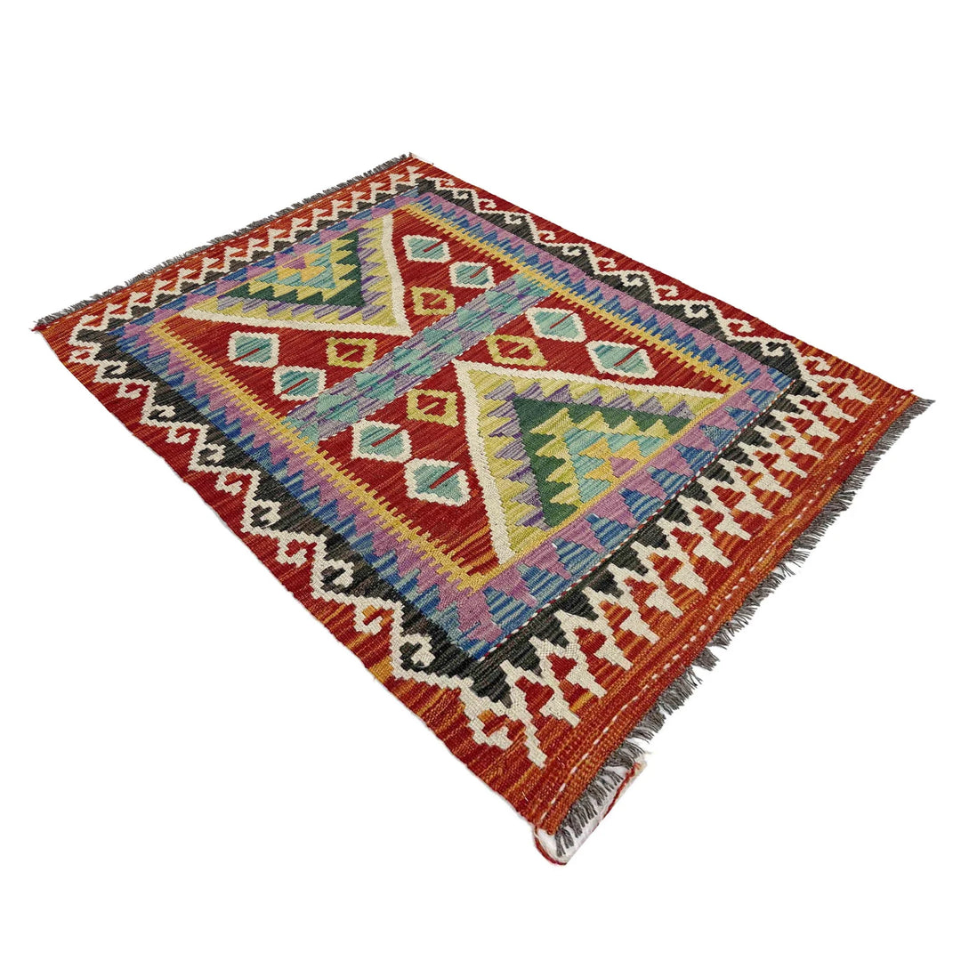 Multicolor Afghan Vegetable Kilim Rug 2'9" x 3'11" Flat-Weave | No. AL621746