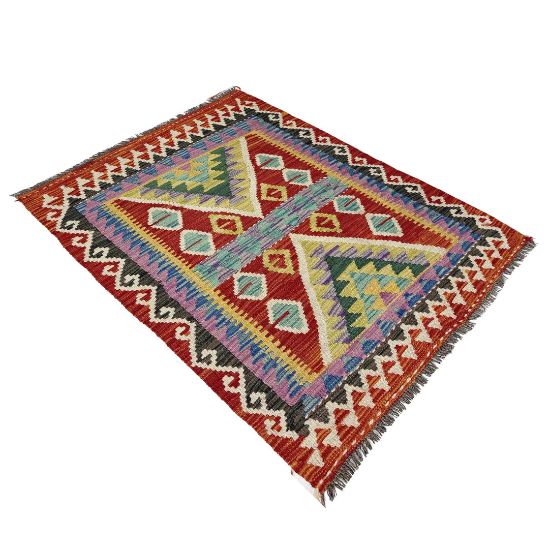 Multicolor Afghan Vegetable Kilim Rug 2'9" x 3'11" Flat-Weave | No. AL621746