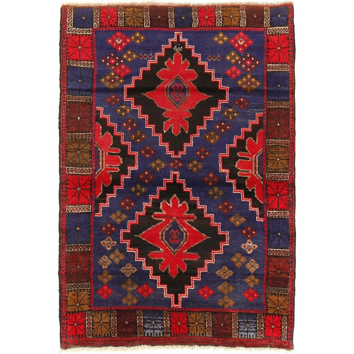 Blue Afghan Baluchi Rug 3' 6" x 5' 3" Hand-Knotted | No. AL62191