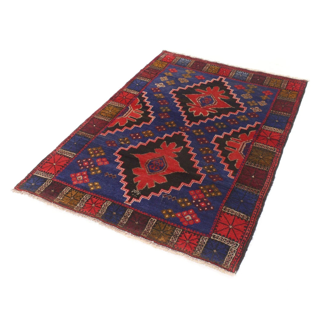 Blue Afghan Baluchi Rug 3' 6" x 5' 3" Hand-Knotted | No. AL62191