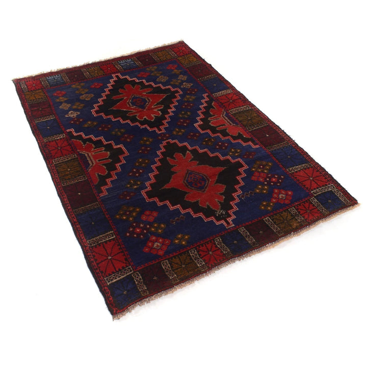 Blue Afghan Baluchi Rug 3' 6" x 5' 3" Hand-Knotted | No. AL62191
