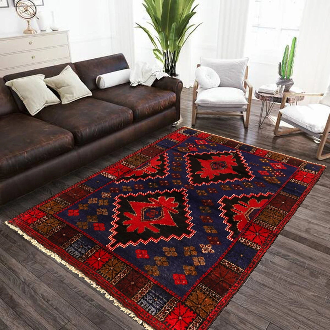 Blue Afghan Baluchi Rug 3' 6" x 5' 3" Hand-Knotted | No. AL62191