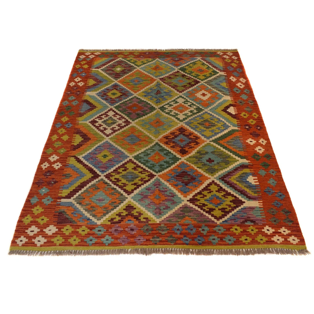 Afghan Kilim Rug 5' 1" x 6' 4" Flat-Weave | No. AL62202