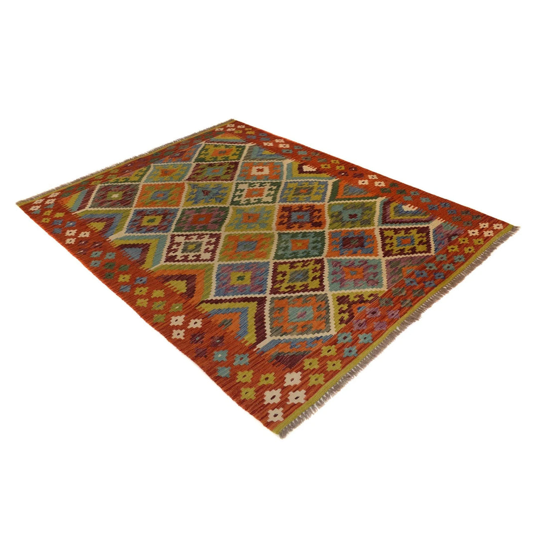 Afghan Kilim Rug 5' 1" x 6' 4" Flat-Weave | No. AL62202