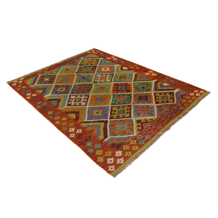 Afghan Kilim Rug 5' 1" x 6' 4" Flat-Weave | No. AL62202