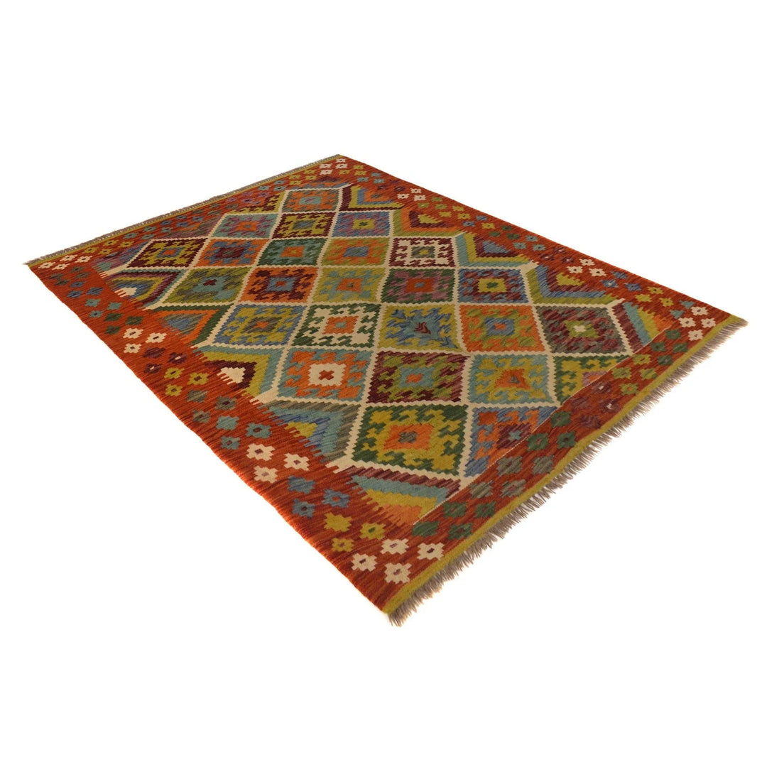 Afghan Kilim Rug 5' 1" x 6' 4" Flat-Weave | No. AL62202