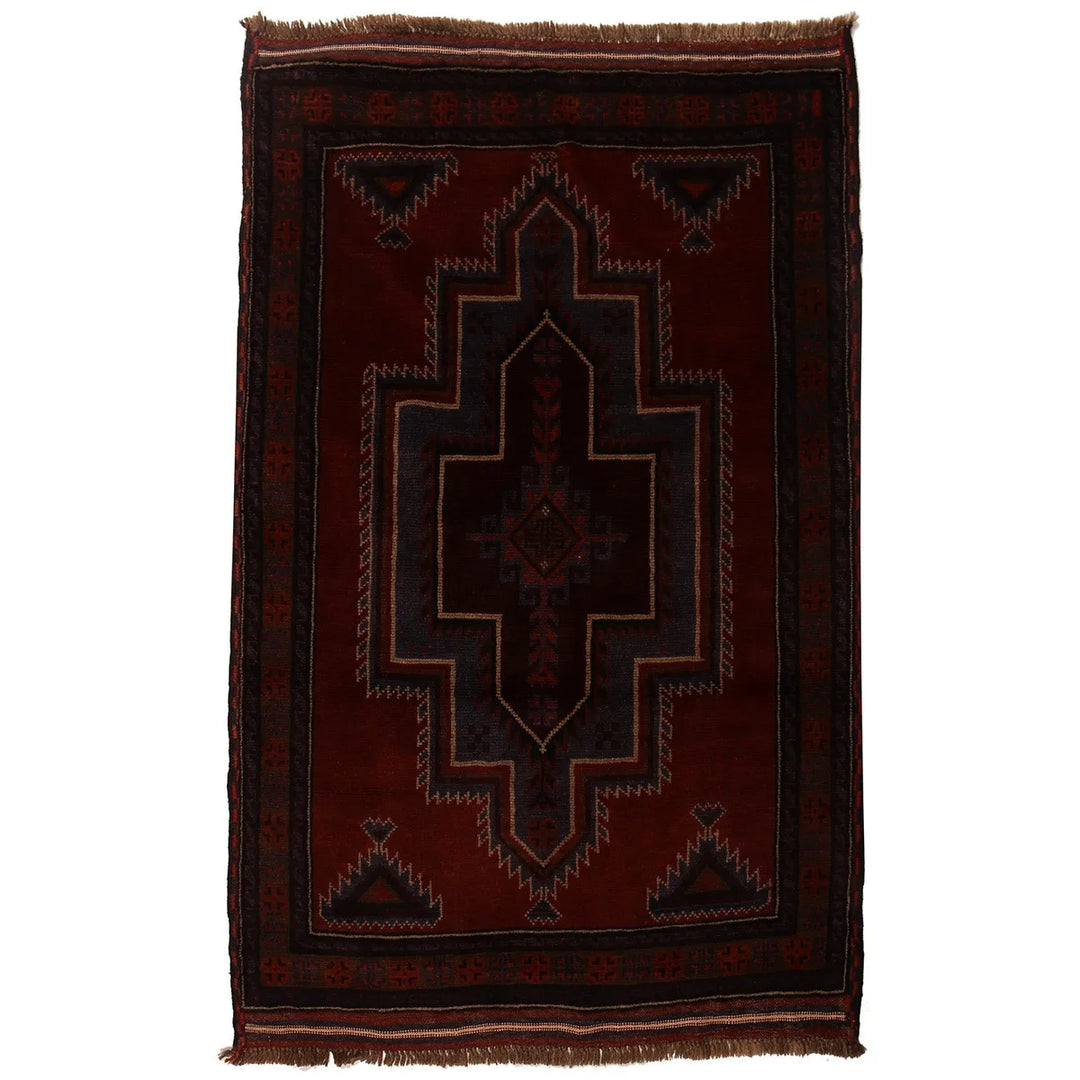 Red Afghan Baluchi Rug 3' 11" x 6' 0" Hand-Knotted | No. AL62263