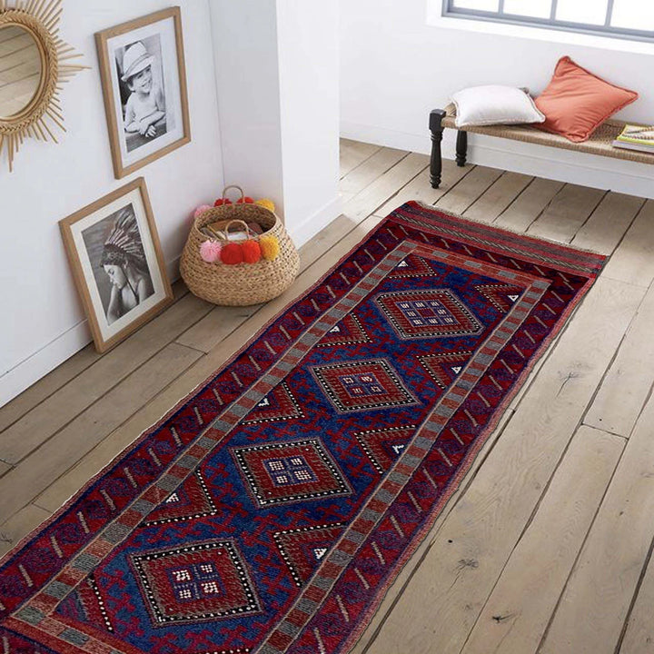 Deep Red Afghan Mashwani Rug 2' 0" x 8' 0" Hand-Knotted | No. AL62343