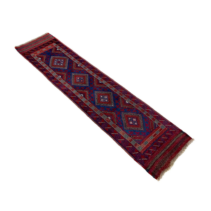 Deep Red Afghan Mashwani Rug 2' 0" x 8' 0" Hand-Knotted | No. AL62343