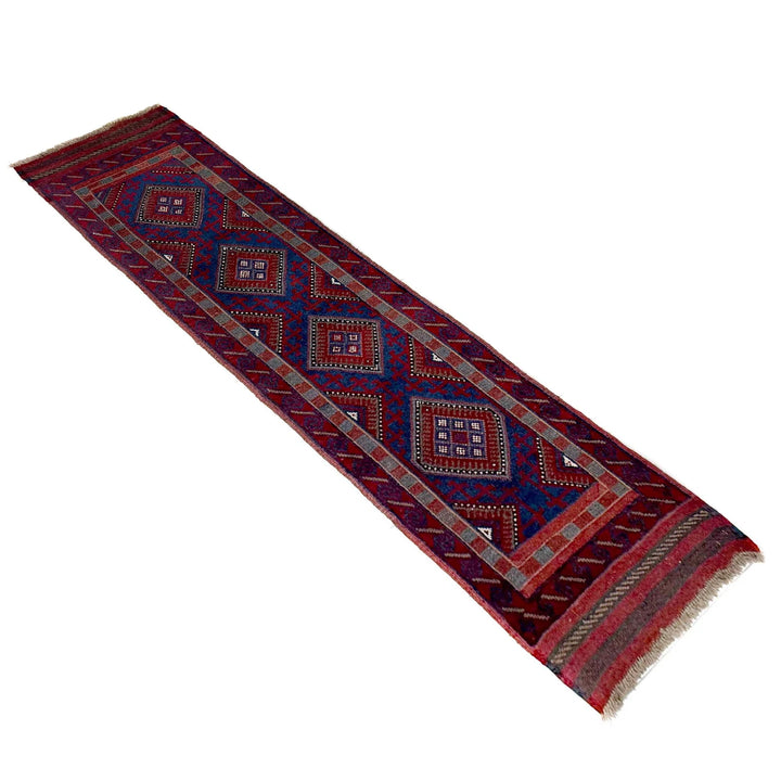 Deep Red Afghan Mashwani Rug 2' 0" x 8' 0" Hand-Knotted | No. AL62343
