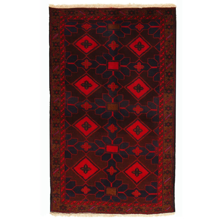 Red Afghan Baluchi Rug 2' 9" x 4' 6" Hand-Knotted | No. AL62351