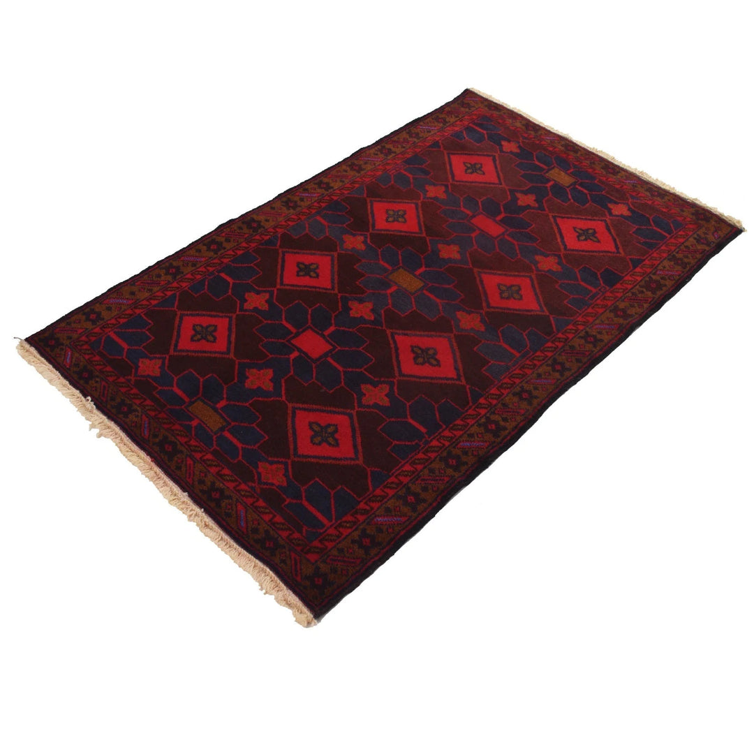 Red Afghan Baluchi Rug 2' 9" x 4' 6" Hand-Knotted | No. AL62351