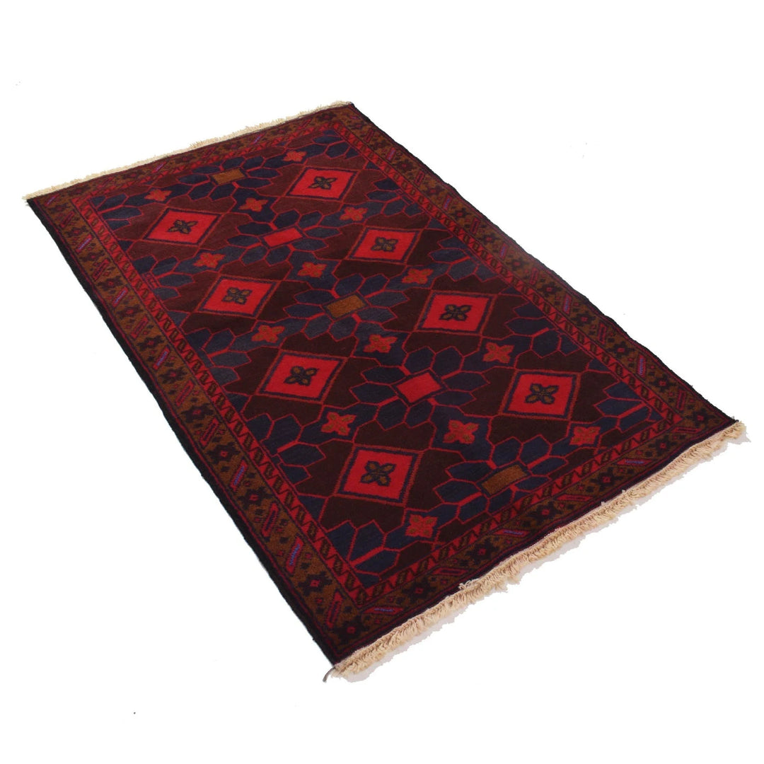 Red Afghan Baluchi Rug 2' 9" x 4' 6" Hand-Knotted | No. AL62351
