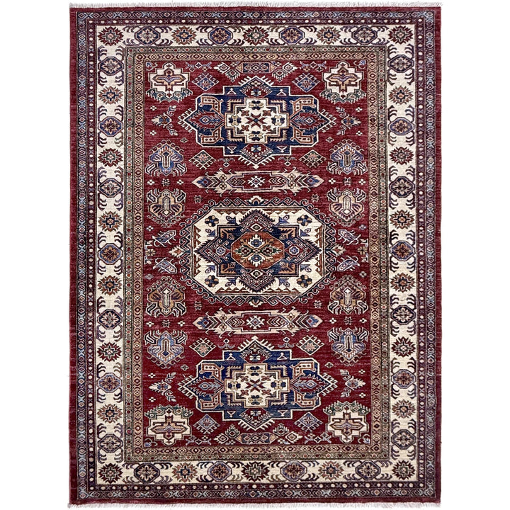 Red Afghan Kazak Rug 5' 10" x 7' 6" Hand-Knotted | No. AL62399