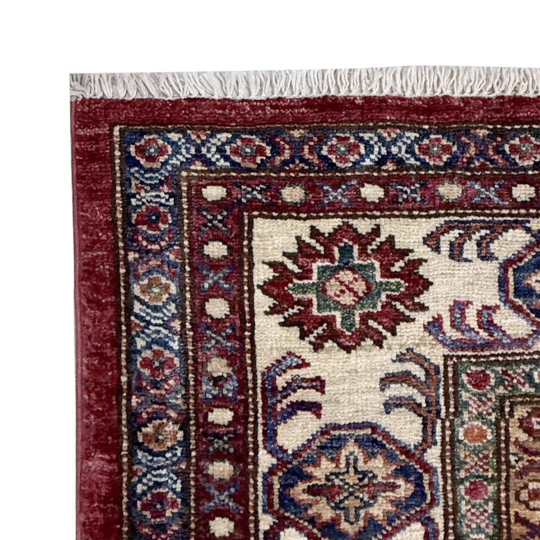 Red Afghan Kazak Rug 5' 10" x 7' 6" Hand-Knotted | No. AL62399