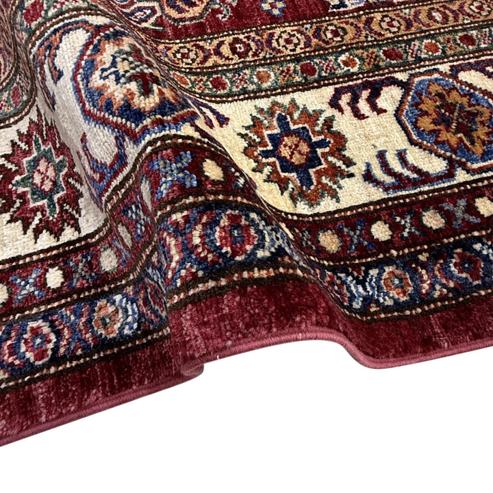 Red Afghan Kazak Rug 5' 10" x 7' 6" Hand-Knotted | No. AL62399