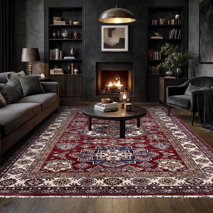 Red Afghan Kazak Rug 5' 10" x 7' 6" Hand-Knotted | No. AL62399