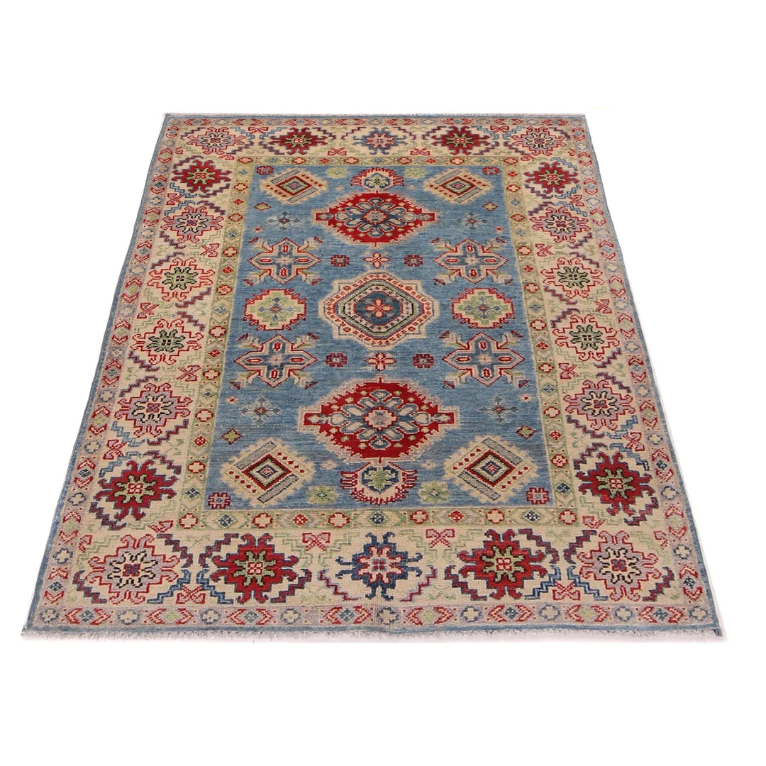 Blue Afghan Kazak Rug 3' 4" x 5' 0" Hand-Knotted | No. AL62440