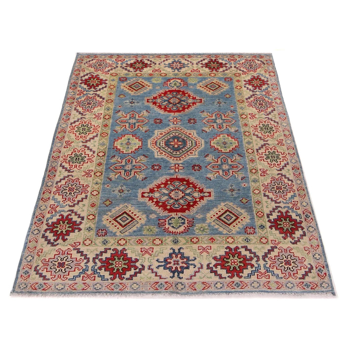 Blue Afghan Kazak Rug 3' 4" x 5' 0" Hand-Knotted | No. AL62440