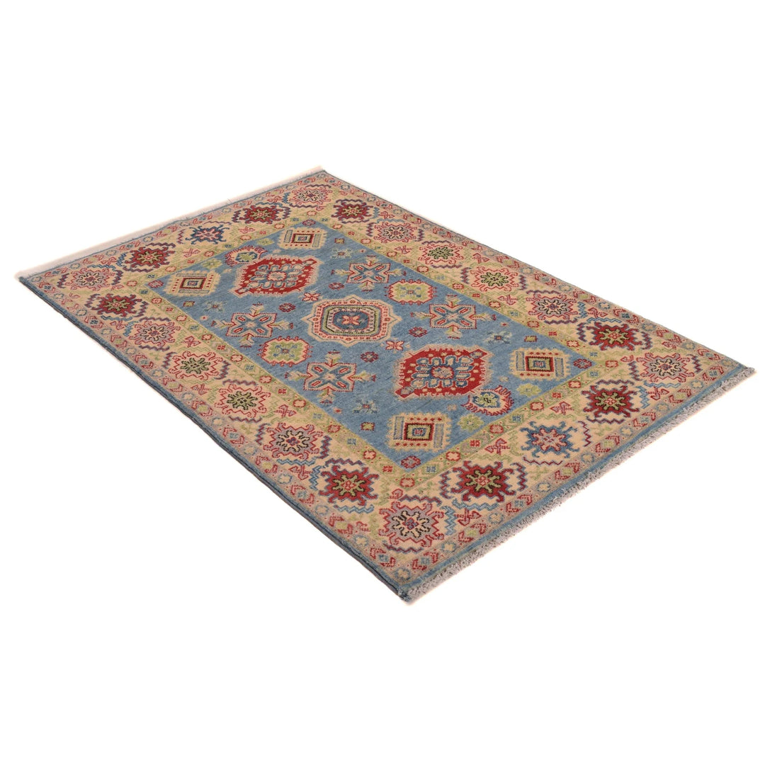 Blue Afghan Kazak Rug 3' 4" x 5' 0" Hand-Knotted | No. AL62440