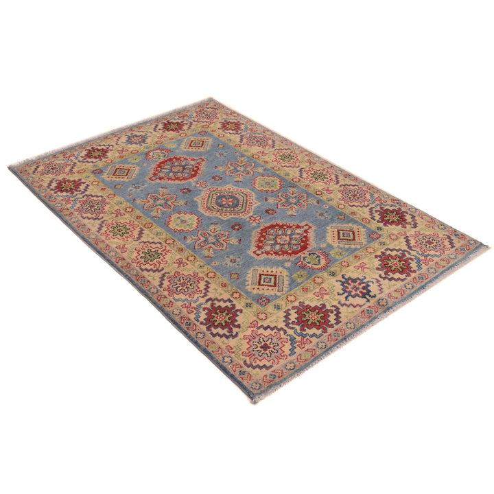 Blue Afghan Kazak Rug 3' 4" x 5' 0" Hand-Knotted | No. AL62440