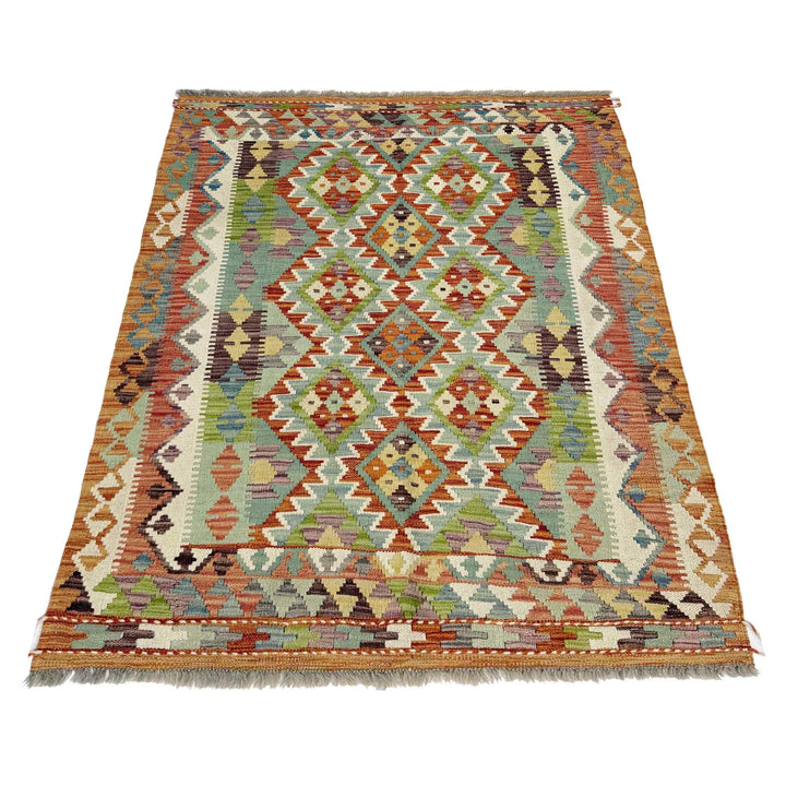 Afghan Vegetable Kilim Rug 3' 6" x 4' 10" Flat-Weave | No. AL624489