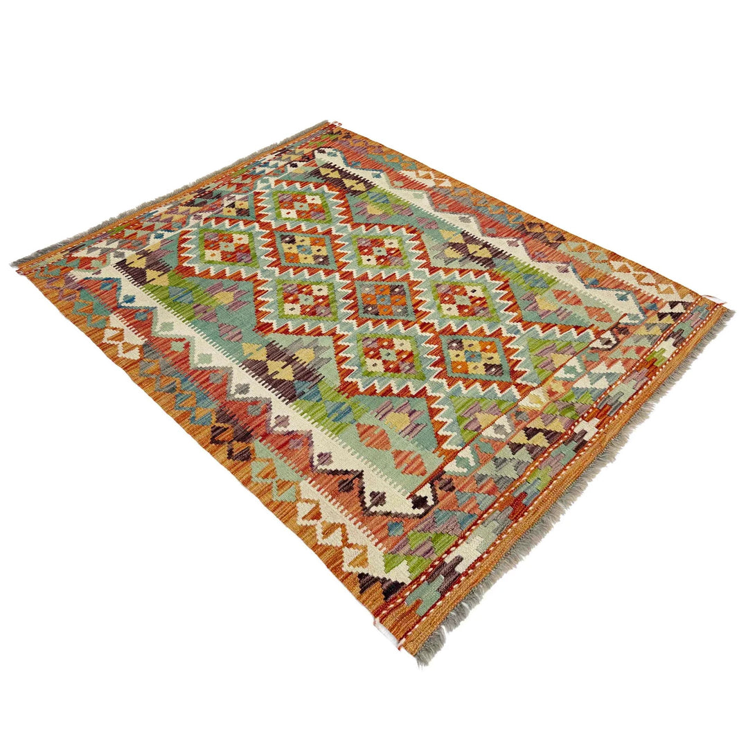 Afghan Vegetable Kilim Rug 3' 6" x 4' 10" Flat-Weave | No. AL624489