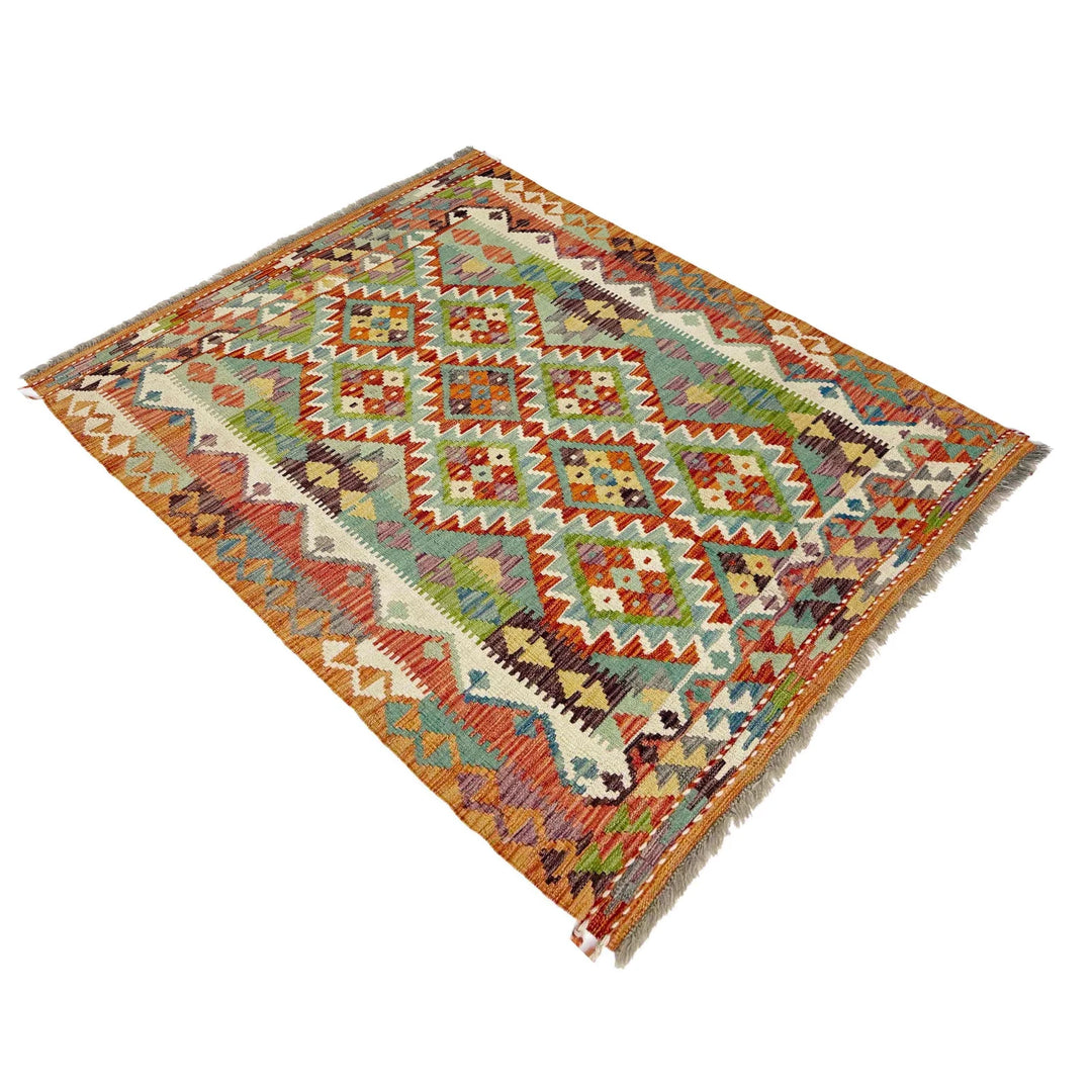 Afghan Vegetable Kilim Rug 3' 6" x 4' 10" Flat-Weave | No. AL624489