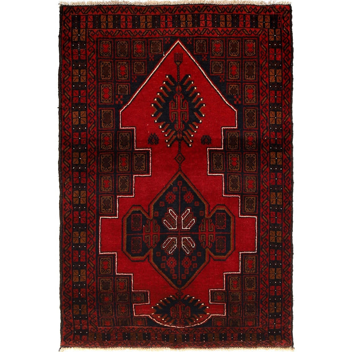 Afghan Baluchi Rug 3' 3" x 4' 5" Hand-Knotted | No. AL62554