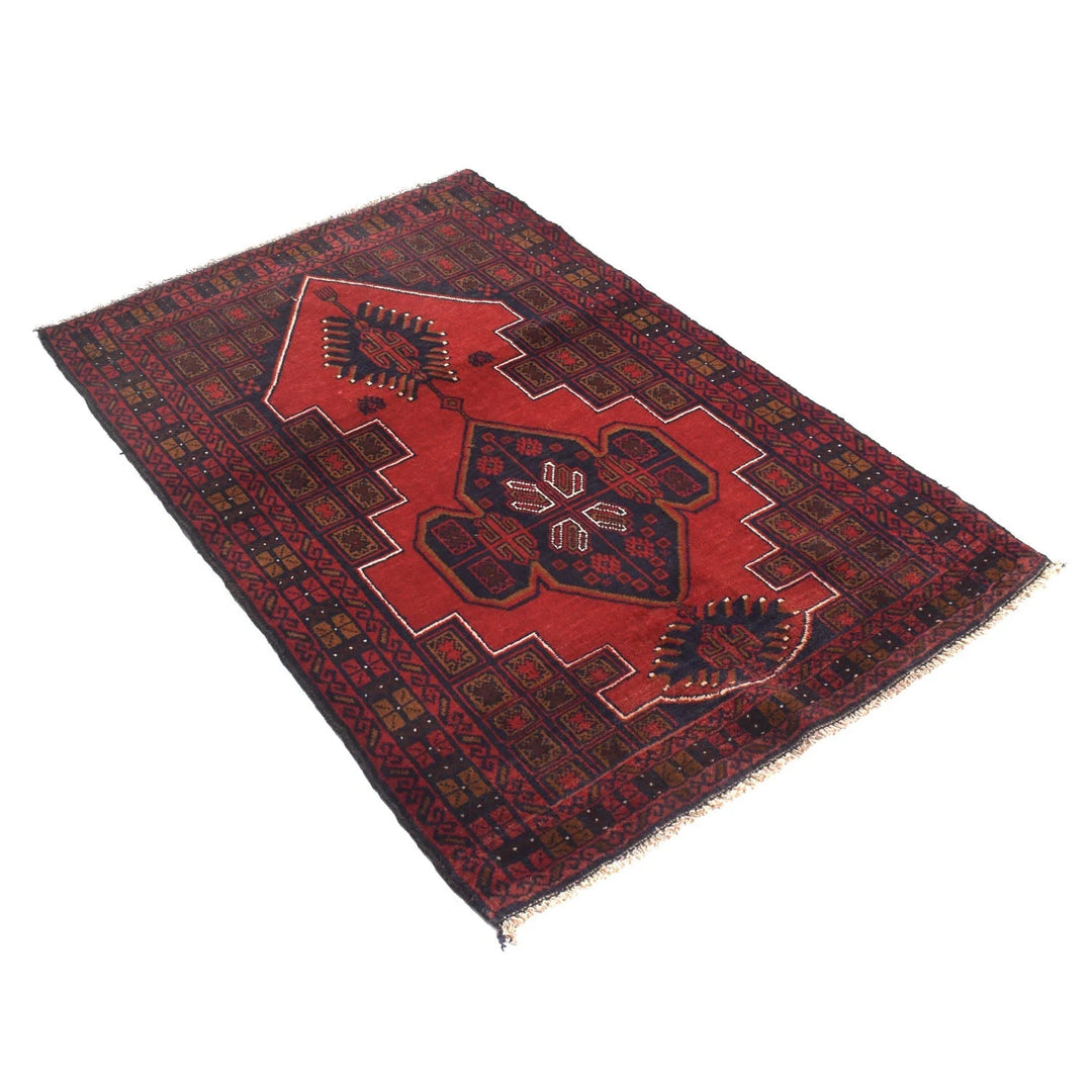 Afghan Baluchi Rug 3' 3" x 4' 5" Hand-Knotted | No. AL62554