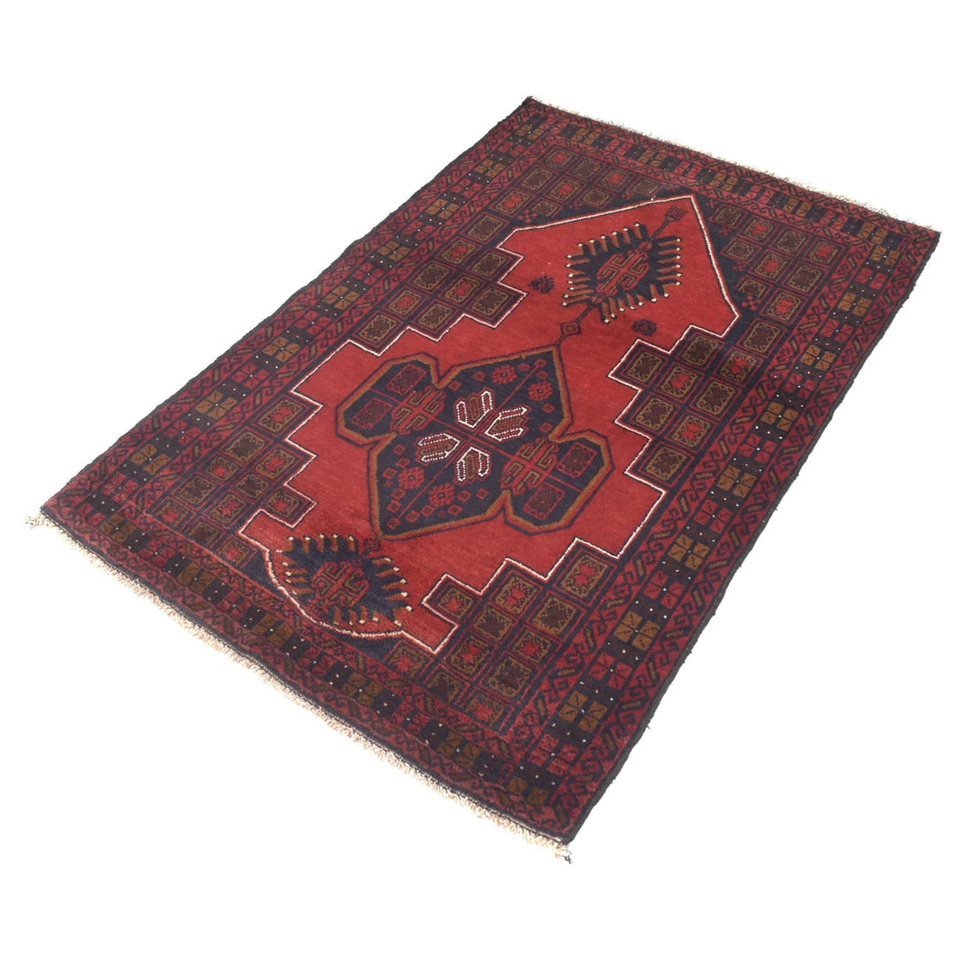 Afghan Baluchi Rug 3' 3" x 4' 5" Hand-Knotted | No. AL62554