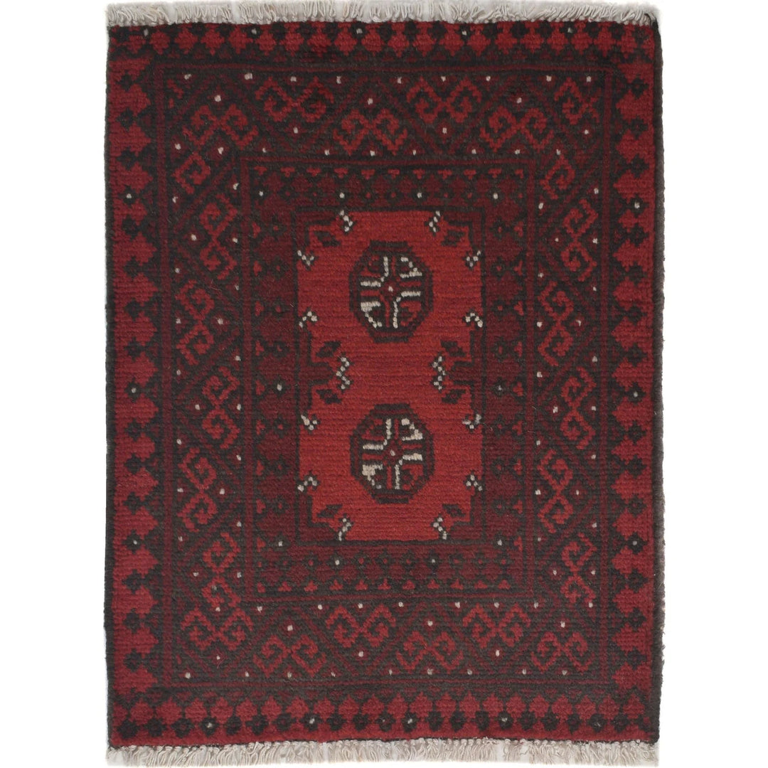 Red Afghan Oriental Rug 1' 9" x 2' 2" Hand-Knotted | No. AL62598