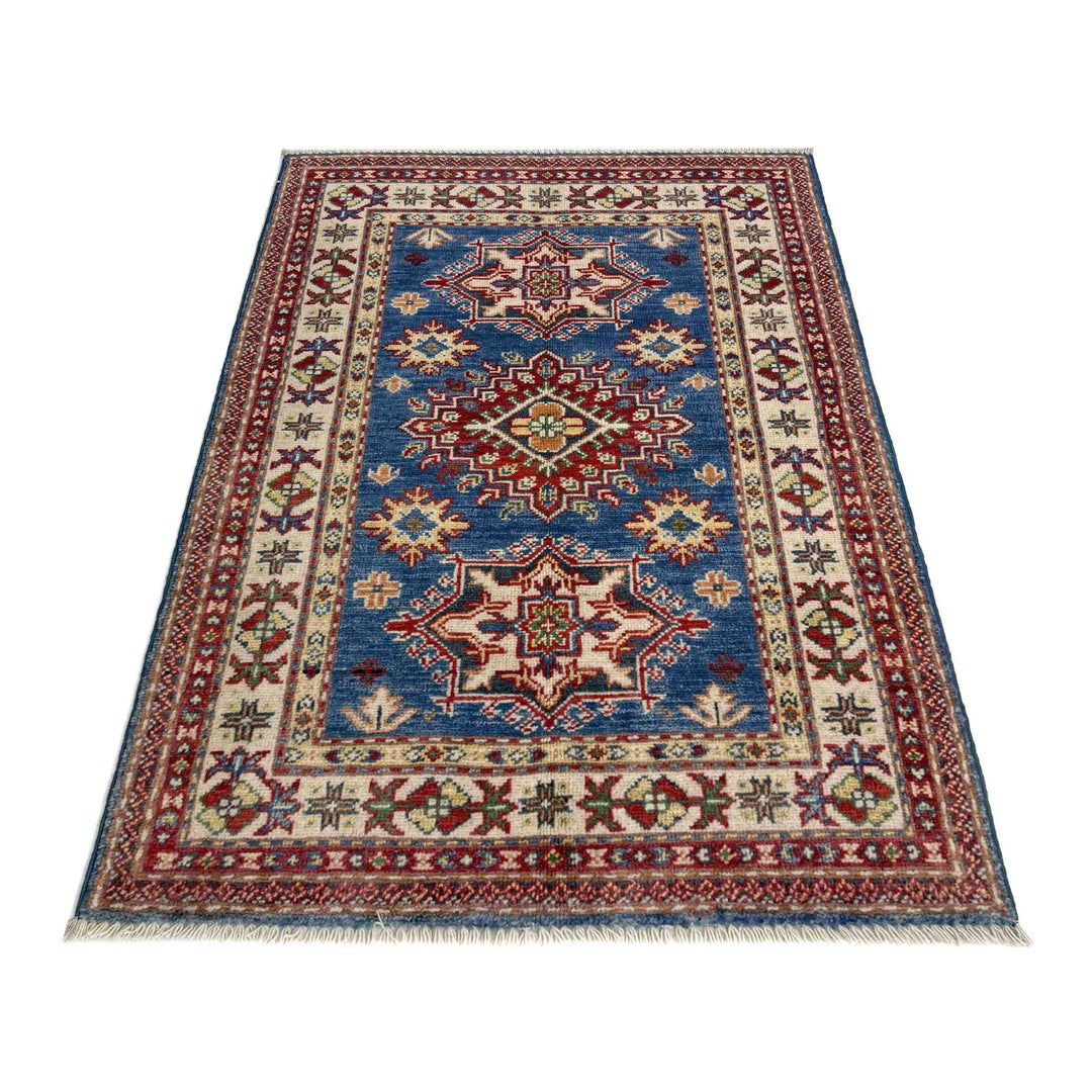 Blue Afghan Kazak Rug 2' 7" x 4' 0" Hand-Knotted | No. AL62626