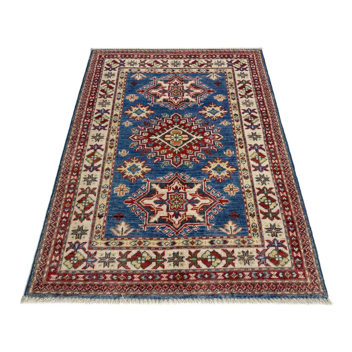 Blue Afghan Kazak Rug 2' 7" x 4' 0" Hand-Knotted | No. AL62626