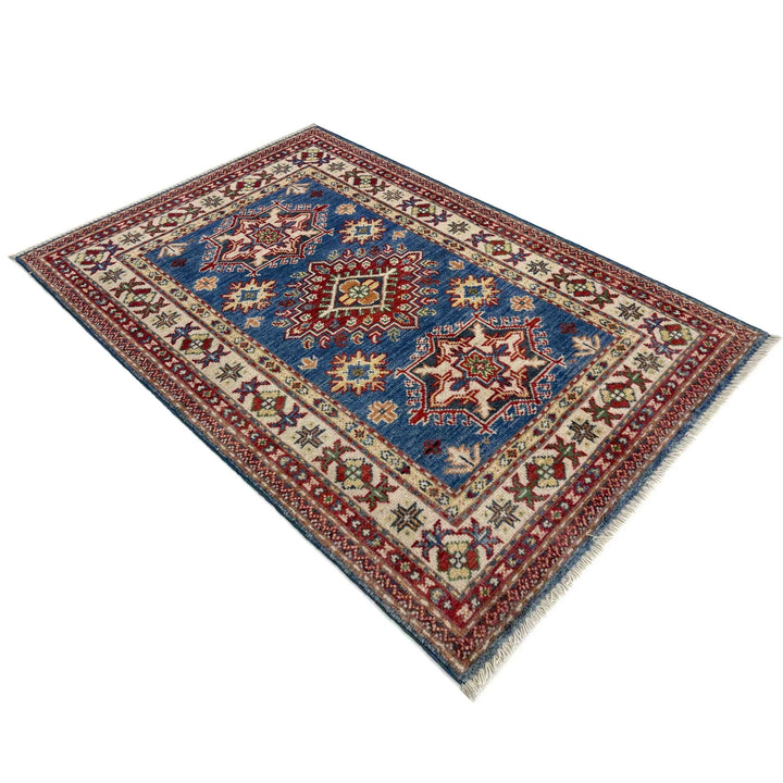 Blue Afghan Kazak Rug 2' 7" x 4' 0" Hand-Knotted | No. AL62626