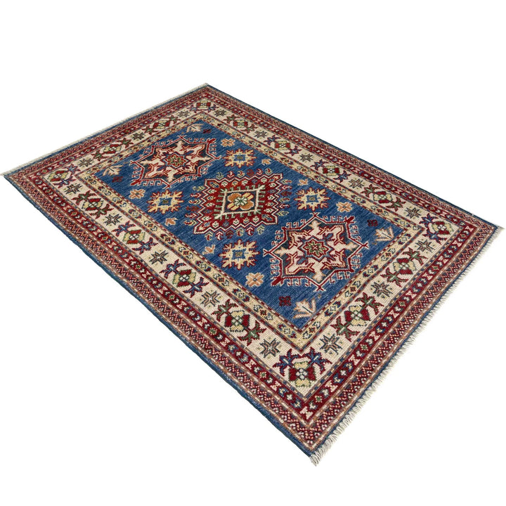 Blue Afghan Kazak Rug 2' 7" x 4' 0" Hand-Knotted | No. AL62626
